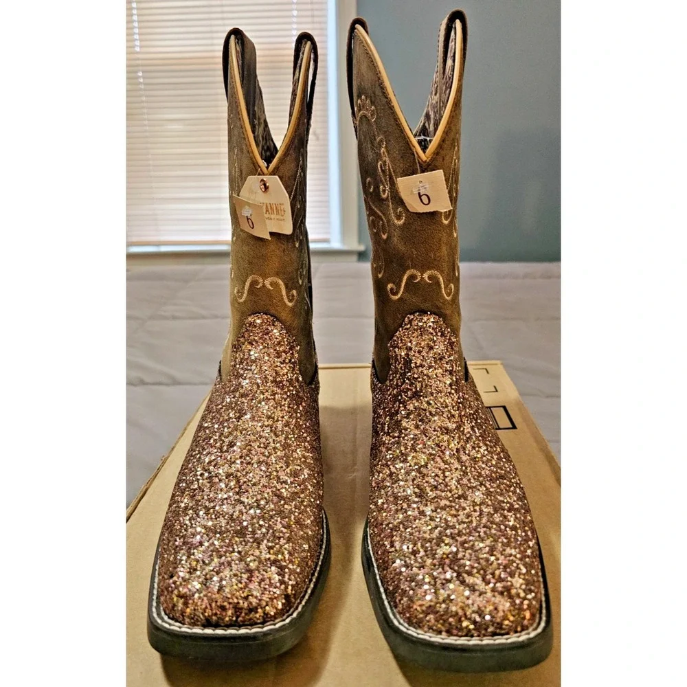 Shyanne® (Girls 6 D) Sparkle Plenty™ Western Boots - Broad Square‎ Toe in Pink